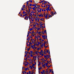 FARM Rio Vibrant Blue and Red Mushroom Print Jumpsuit